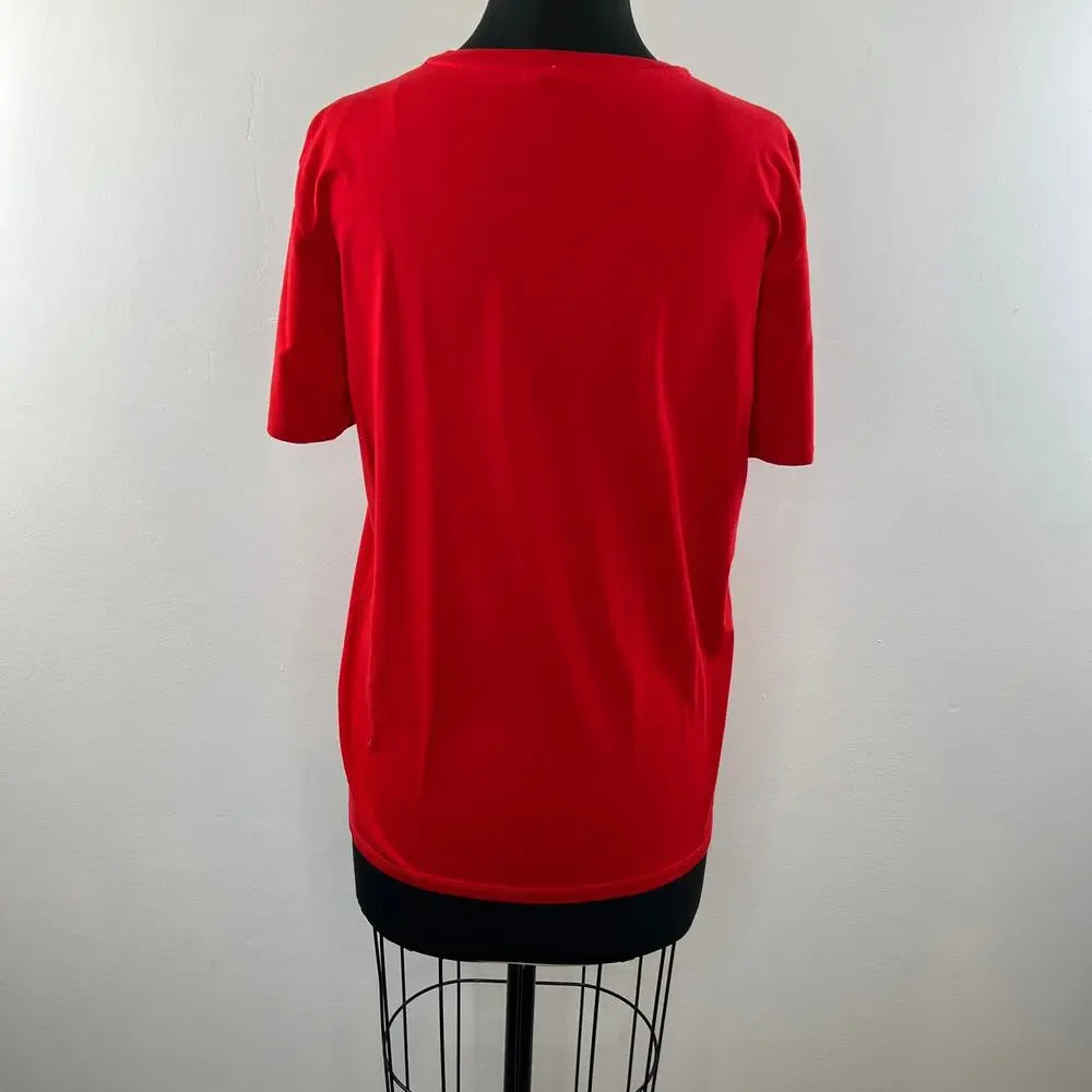 LACOSTE Red Pima Cotton V-Neckline Short Sleeve Embroidered Logo T-Shirt Size M